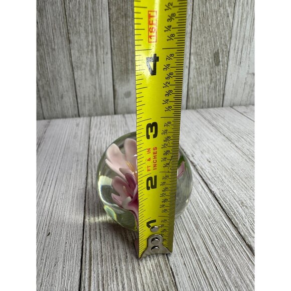 Vtg Studio Art Glass Crystal Ball Pink Flower Paperweight 2.5" Gift Desk Decor - Picture 5 of 8